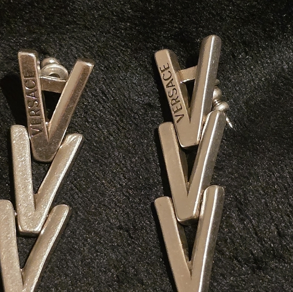 Versace Metallic V-Shaped Earrings - Picture 3 of 6
